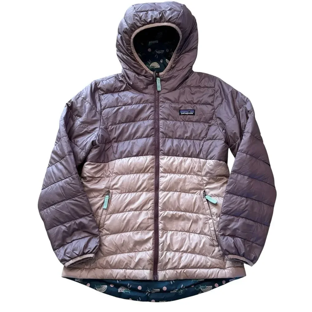 Patagonia Reversible Down Sweater Hoody Jacket Mauve Pink & Green Girl’s XL*